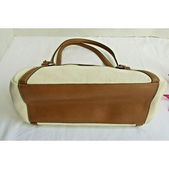 Fossil Key Shoulder Bag Tan Canvas Purse Brown Leather Trim Key Charm - Picture 5 of 7